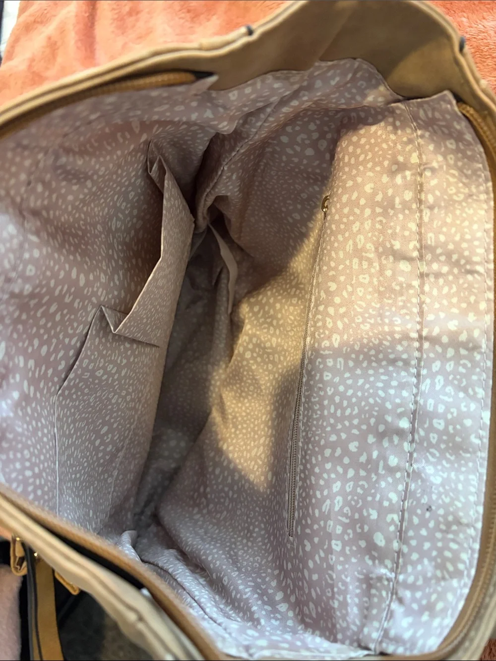 Tan Suede-Style Backpack with Woven Front Flap